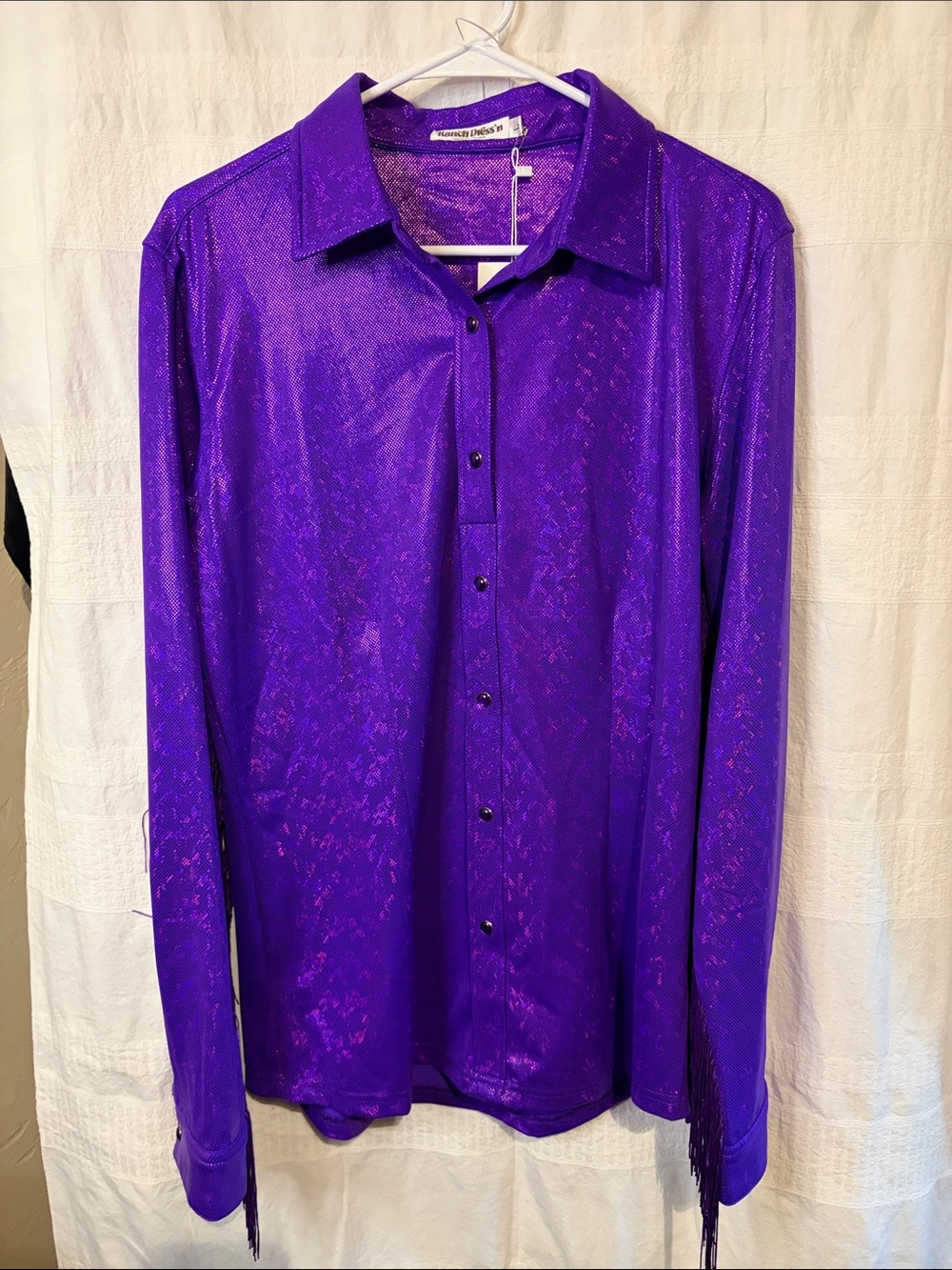 NWT ranch Dress’n. Size large purple with fringe